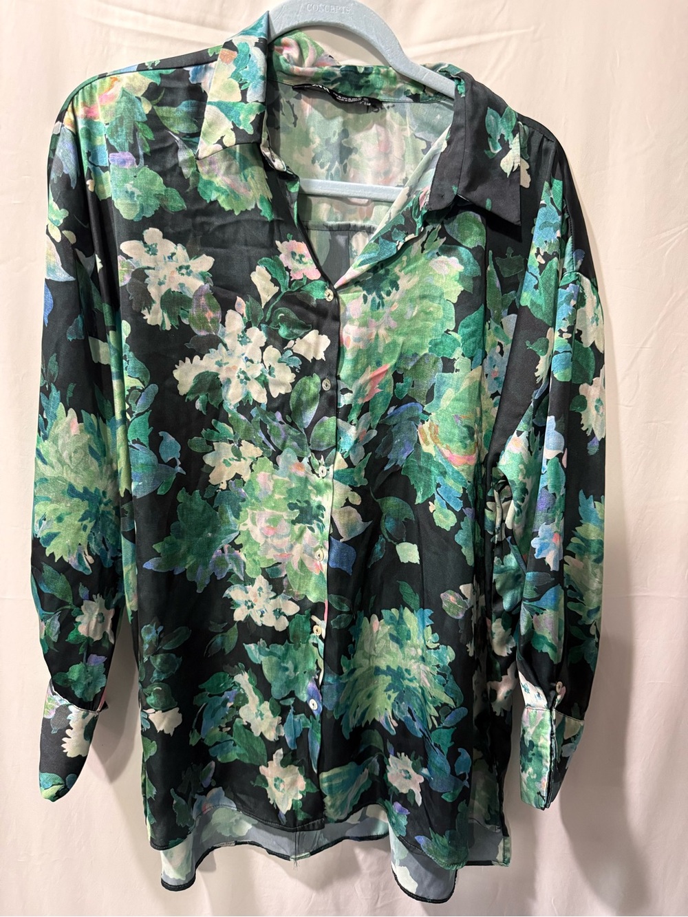 Zara Black Floral Lightweight Shirt Jacket with Green & Teal Bloom